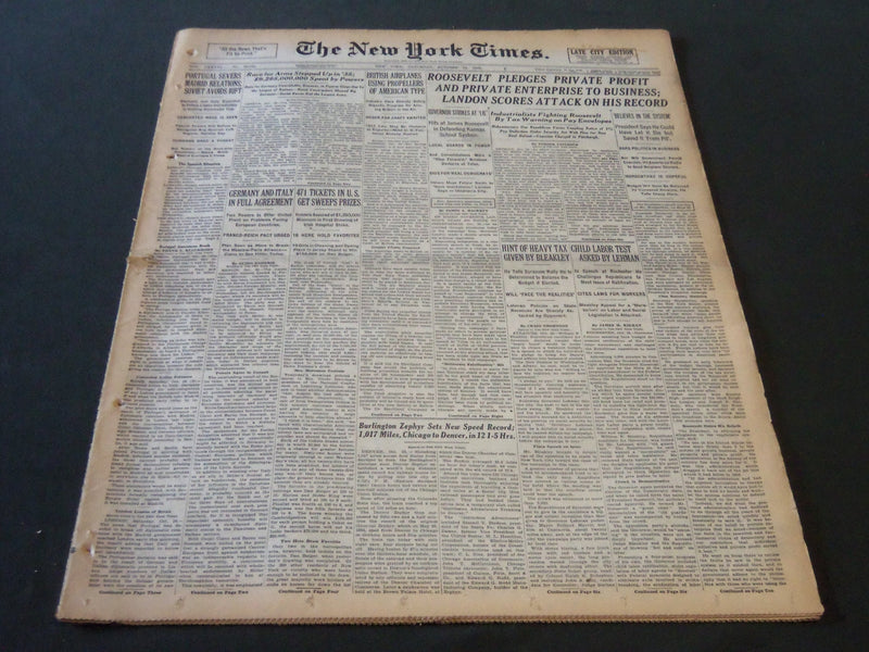 1936 OCTOBER 24 NEW YORK TIMES - GERMAN AND ITALY IN FULL AGREEMENT - NT 6704
