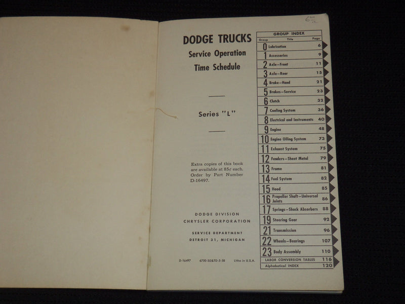 1956-1958 DODGE CAR & TRUCKS SERVICE OPERATIONS TIME SCHEDULE LOT OF 4 - J 8086
