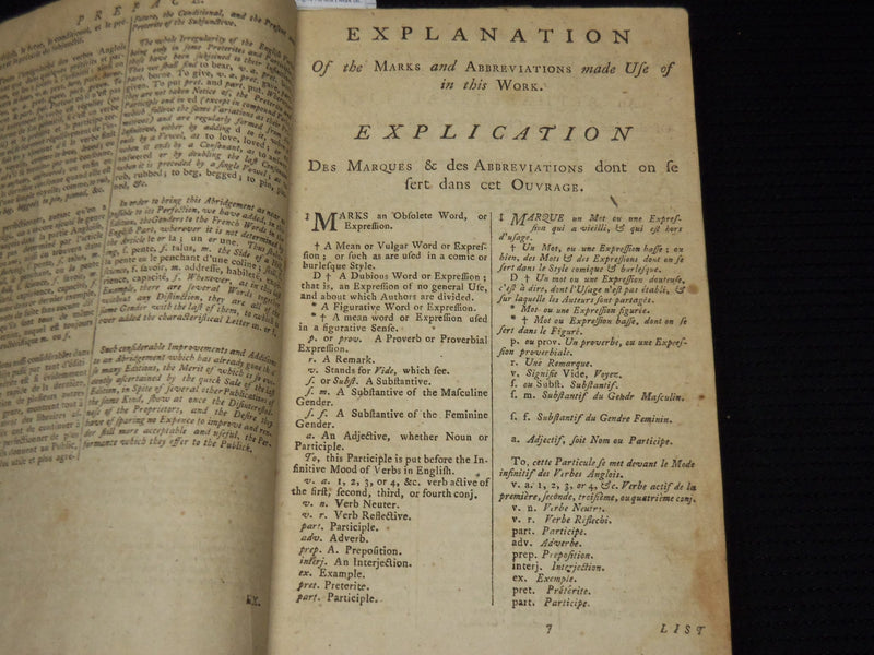 1794 BOYER'S ROYAL DICTIONARY ABRIDGED BY J. C. PRIEUR - VOLUME 1 & 2 - KD 703T