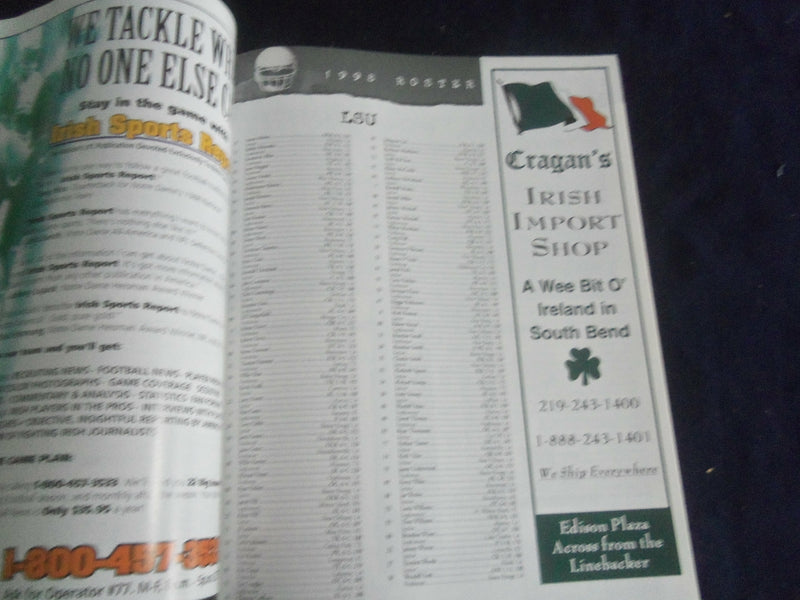 1998 NOVEMBER 21 FOOTBALL PROGRAM - UNIVERSITY OF NOTRE DAME VS LSU - SP 1213K