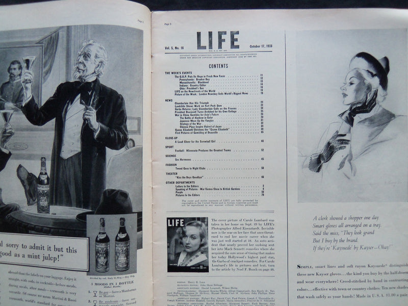 1938 OCTOBER 17 LIFE MAGAZINE - CAROLE LOMBARD - L 100