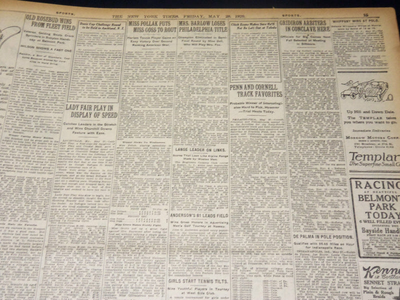 1920 MAY 28 NEW YORK TIMES - WILSON BETOES RESOLUTION, RUTH 2 HOMERS - NT 8680