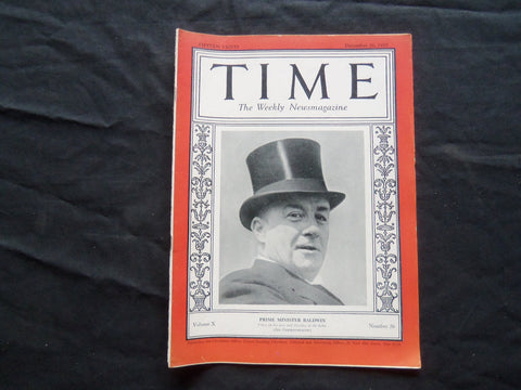 1927 DECEMBER 26 TIME MAGAZINE - PRIME MINISTER STANLEY BALDWIN - T 144