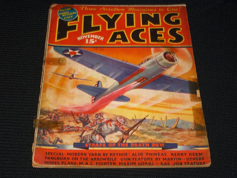 1936 NOVEMBER FLYING ACES MAGAZINE ILLUSTRATED FRONT COVER - E 167
