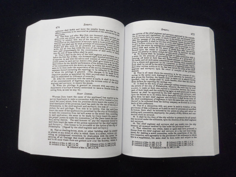 PHILADELPHIA LAWS AND ORDINANCES 1867 DIGEST REPRINT SOFTCOVER BOOK - KD 8500