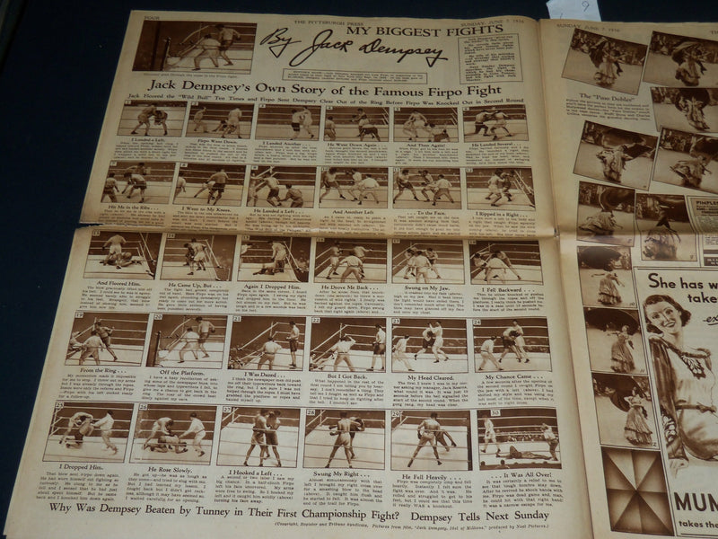 1936 JUNE 7 PITTSBURGH PRESS SUNDAY GRAVURE - DEMPSEY BIGGEST FIGHTS - NP 4539