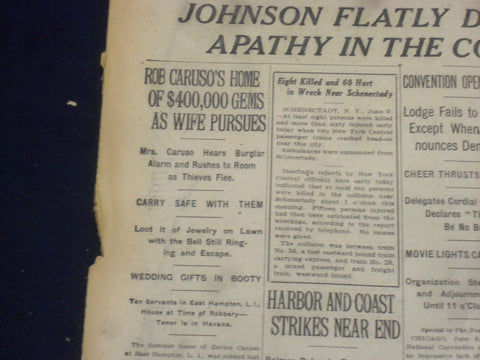 1920 JUNE 9 NEW YORK TIMES - CARUSO'S HOME ROBBED OF $400,000 - NT 9109