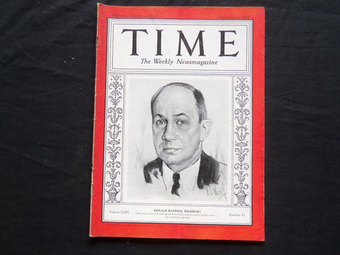 1934 SEPTEMBER 10 TIME MAGAZINE - DONALD RANDALL RICHBERG - T 434