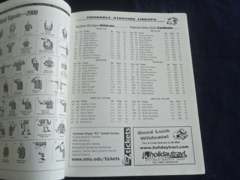 2000 NOV 11 FOOTBALL PROGRAM - NO. MICHIGAN UNIV VS SAGINAW VALLEY ST- SP 1217K