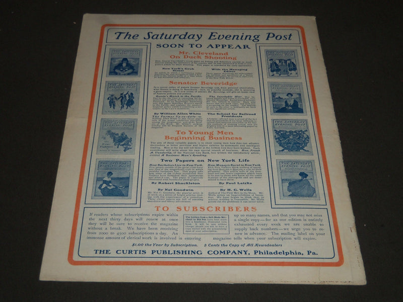 1902 JANUARY 18 THE SATURDAY EVENING POST MAGAZINE - ILLUSTRATED COVER- SP 1025