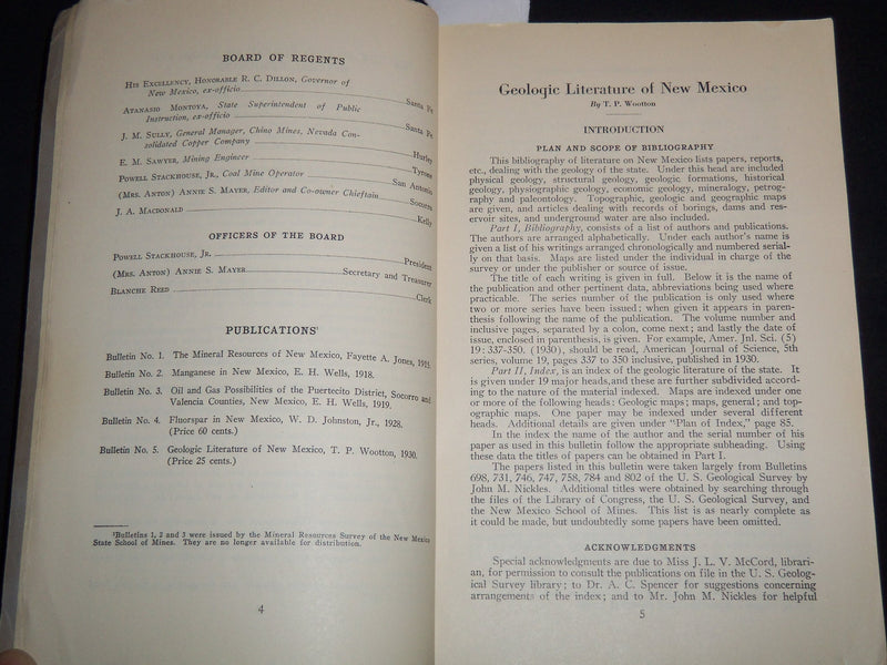 1930 GEOLOGIE LITERATURE OF NEW MEXICO BULLETIN NO. 3 - BUREAU OF MINES - J 9071