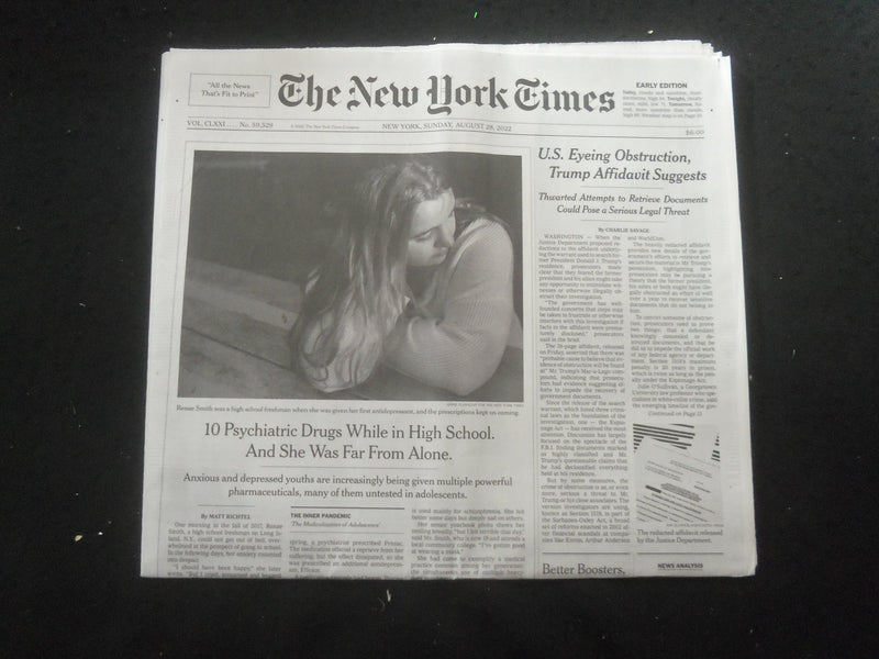 2022 AUGUST 28 NEW YORK TIMES -U.S. EYEING OBSTRUCTION, TRUMP AFFIDAVIT SUGGESTS
