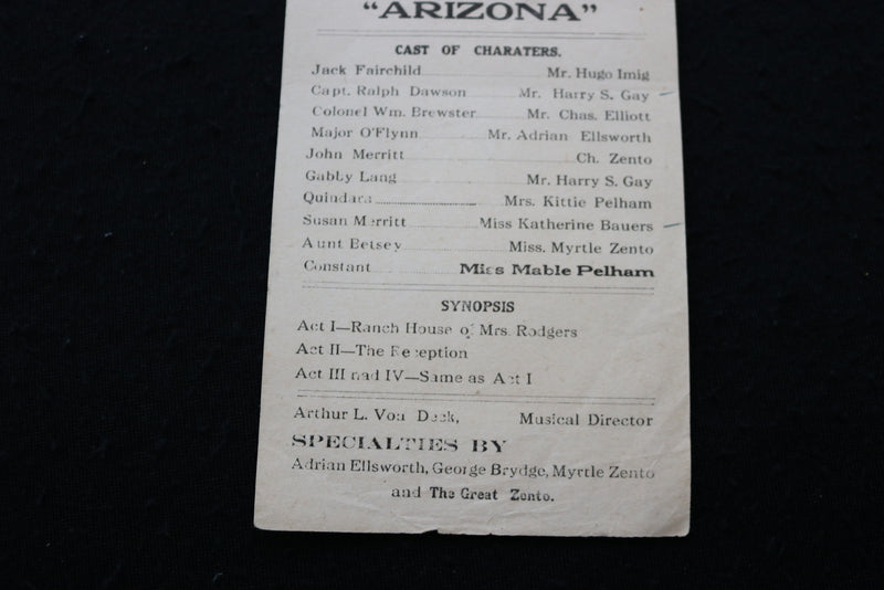 1913 OCTOBER 14 MABLE PELHAM THE PELHAM'S IN ARIZONA - COLISEUM PROGRAM - K 1858