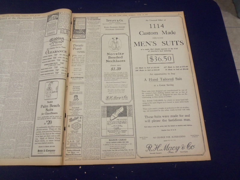 1920 JUNE 29 NEW YORK TIMES - DEMOCRATS WILDLY ACCLAIM WILSON - NT 9117
