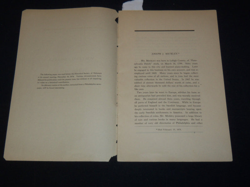 1881 WILLIAM USSELINX AND PETER MINUIT ACCOUNT BY JOSEPH J. MICKLEY - K 2093