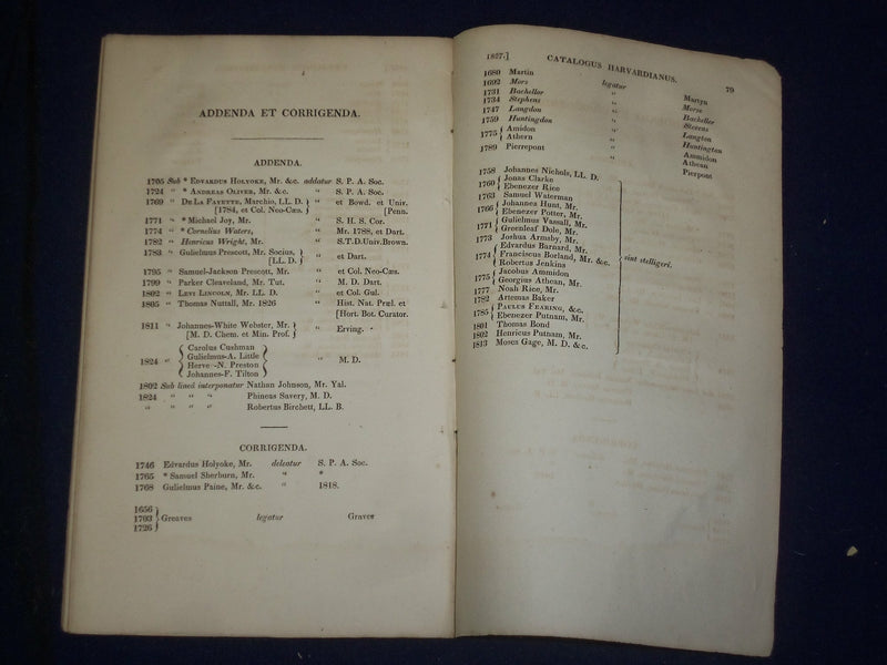 1827 CATALOGUS UNIVERSITATE HARVARDIANAE - J 4722