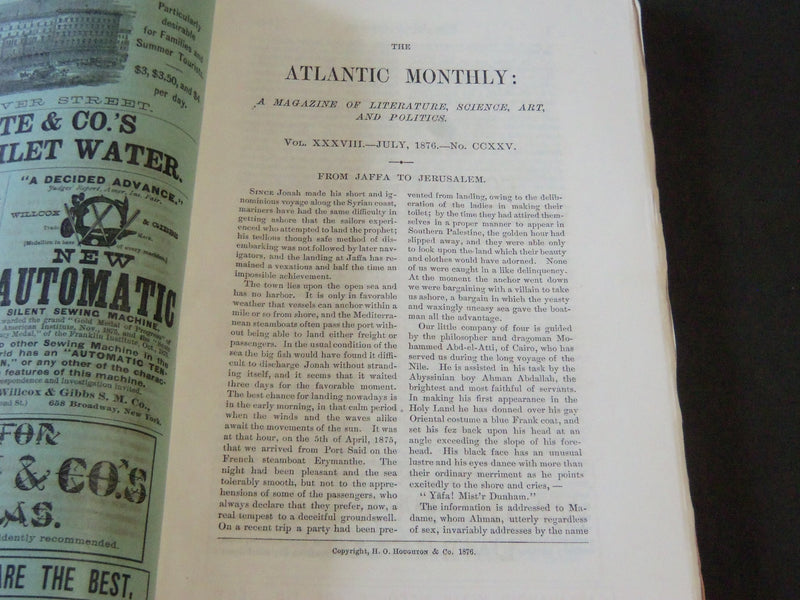 1876 THE ATLANTIC MONTHLY MAGAZINE LOT OF 9 - O. W. HOLMES - JEWETT - WR 308