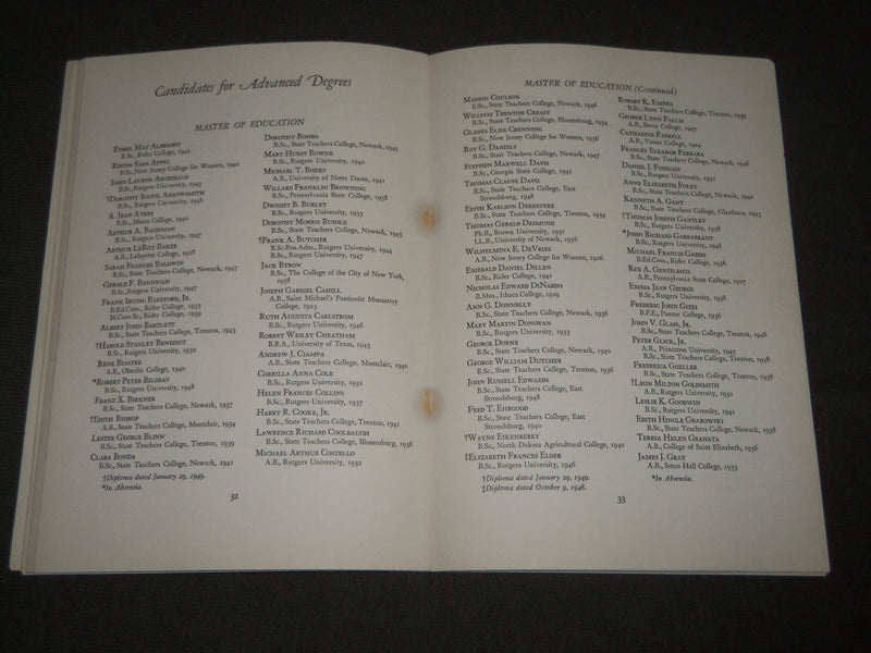 1949 JUNE 12 RUTGERS UNIVERSITY COMMENCEMENT PROGRAM - NEW JERSEY - J 2780