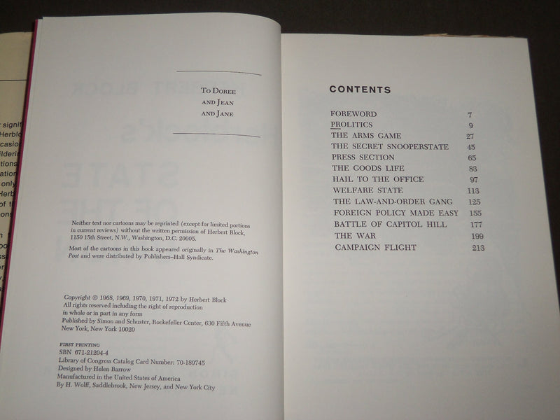 1972 HERBLOCK'S STATE OF THE UNION BY HERBERT BLOCK HARDCOVER BOOK - KD 4724