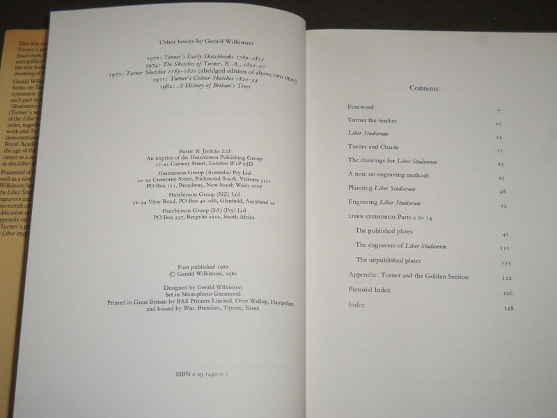 1982 TURNER ON LANDSCAPE HARDCOVER BOOK BY GERALD WILKINSON - KD 3793