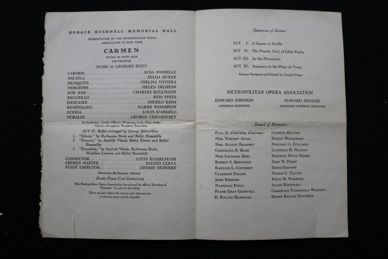 1936 JANUARY 14 CARMEN PROGRAM - HORACE BUSHNELL MEMORIAL HALL - K 1942