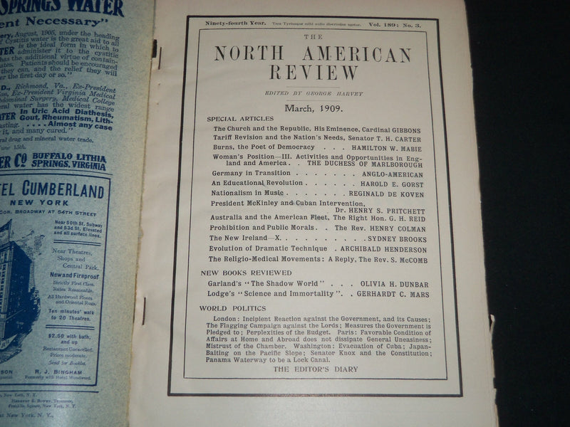 1909 NORTH AMERICAN REVIEW LOT OF 11 ISSUES - NICE STORIES/ARTICLES - WR 662