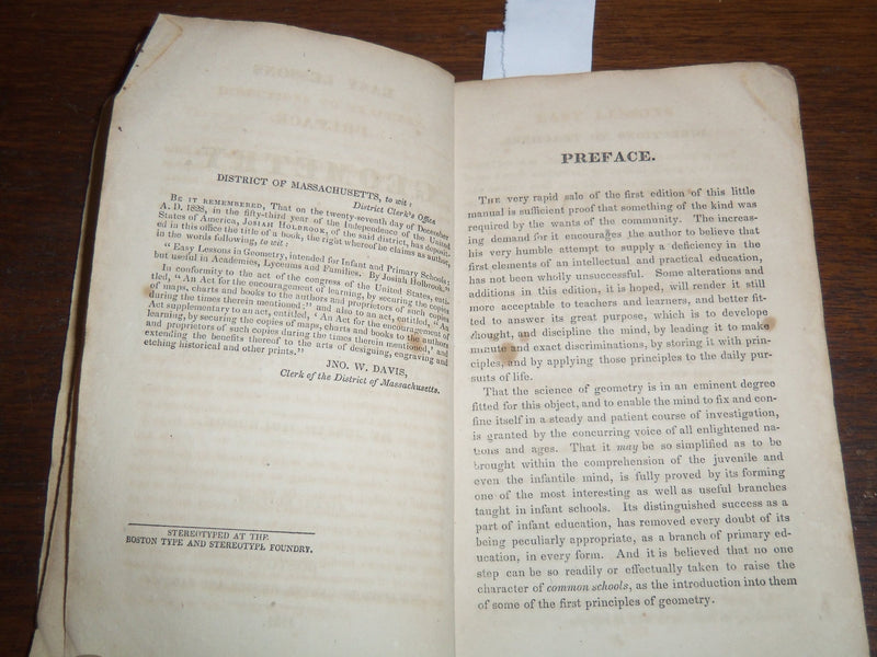 1831 EASY LESSONS IN GEOMETRY BOOK BY JOSIAH HOLBROOK - SXITH EDITION - K 2010