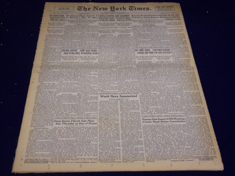 1946 FEBRUARY 4 NEW YORK TIMES - SITE FOR U. N. STIRS PROTESTS - NT 2635