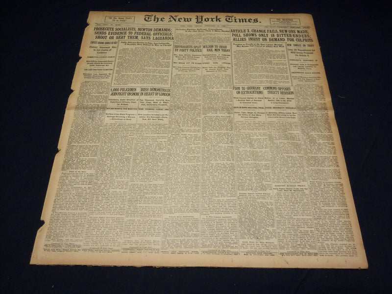 1920 FEBRUARY 13 NEW YORK TIMES - PROSECUTE SOCIALISTS NEWTON DEMANDS - NT 7869