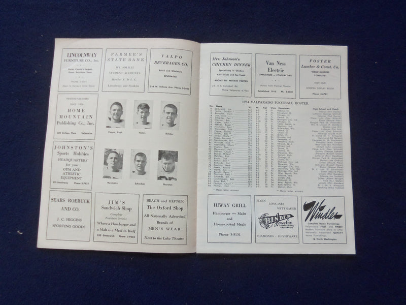 1954 OCTOBER 2 COLLEGE FOOTBALL PROGRAM - ST. JOSEPH'S VS. VALPARAISO - J 8445