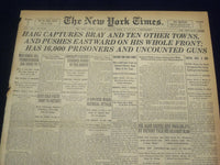 1918 AUGUST 25 NEW YORK TIMES-HAIG CAPTURES BARY, HAS 16,000 PRISIONERS- NT 9201