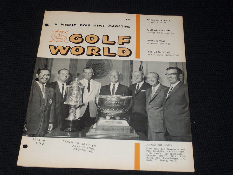 1964 DECEMBER 4 GOLF WORLD MAGAZINE - CANADA CUP HOSTS FRONT COVER - E 7378