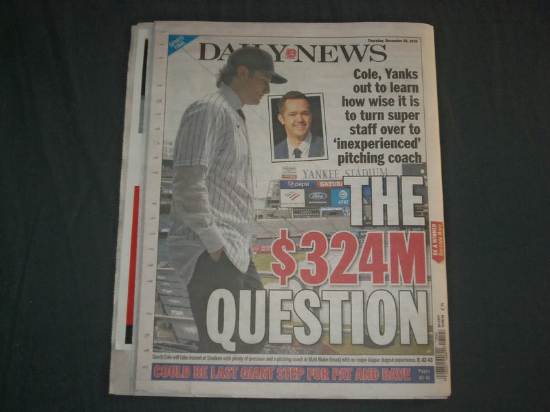 2019 DECEMBER 26 NEW YORK DAILY NEWS NEWSPAPER - GERRIT COLE & COACH MATT BLAKE