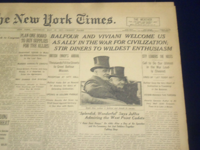 1917 MAY 12 NEW YORK TIMES - BALFOUR AN DVIVIANI WELCOME U.S. AS ALLY - NT 9141