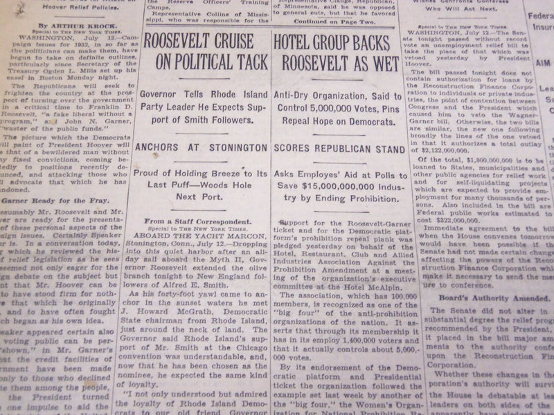 1932 JULY 13 NEW YORK TIMES - HOTEL GROUP BACKS ROOSEVELT - NT 4109