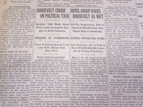 1932 JULY 13 NEW YORK TIMES - HOTEL GROUP BACKS ROOSEVELT - NT 4109