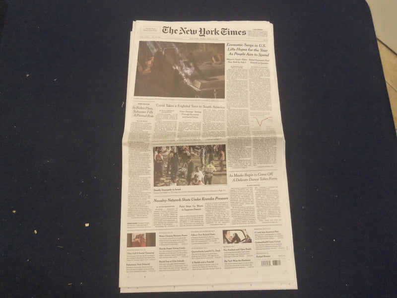 2021 APRIL 30 NEW YORK TIMES - ECONOMIC SUGE IN U.S. LIFTS HOPE FOR THE YEAR