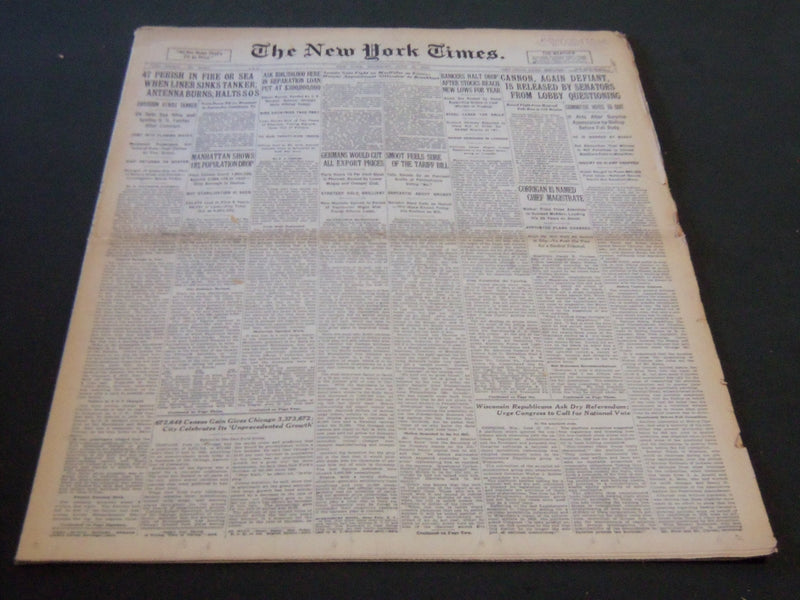1930 JUNE 12 NEW YORK TIMES - 47 PERISH WHEN LINER SINKS TANKER - NT 5715