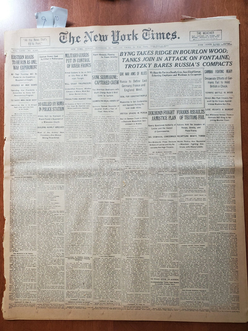 1917 NOVEMBER 25 NEW YORK TIMES - TROTZKY BARES RUSSIA'S COMPACTS - NT 8077