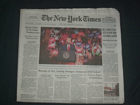 2019 JUNE 19 NEW YORK TIMES - TRUMP OPENS 2020 RE-ELECTION CAMPAIGN IN ORLANDO