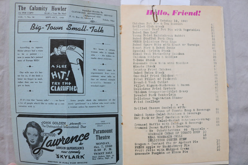 1940 SEPTEMBER-OCTOBER THE CALAMITY HOWLER SOFTCOVER BOOK - OHIO - K 3465