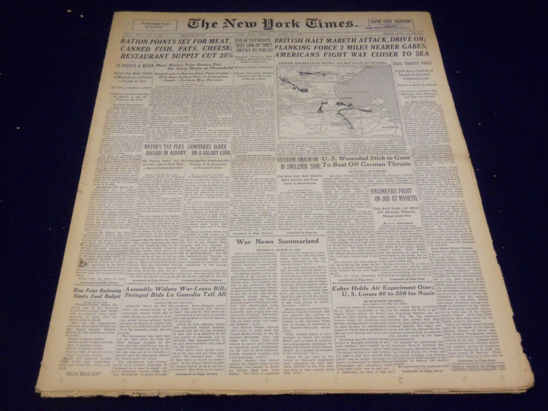1943 MARCH 25 NEW YORK TIMES - BRITISH HALT MARETH ATTACK, DRIVE ON - NT 1880