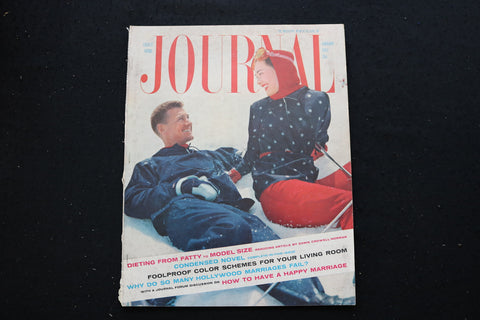 1957 JAN LADIES' HOME JOURNAL MAGAZINE - MAN AND WOMAN ON SNOW COVER - E 10333