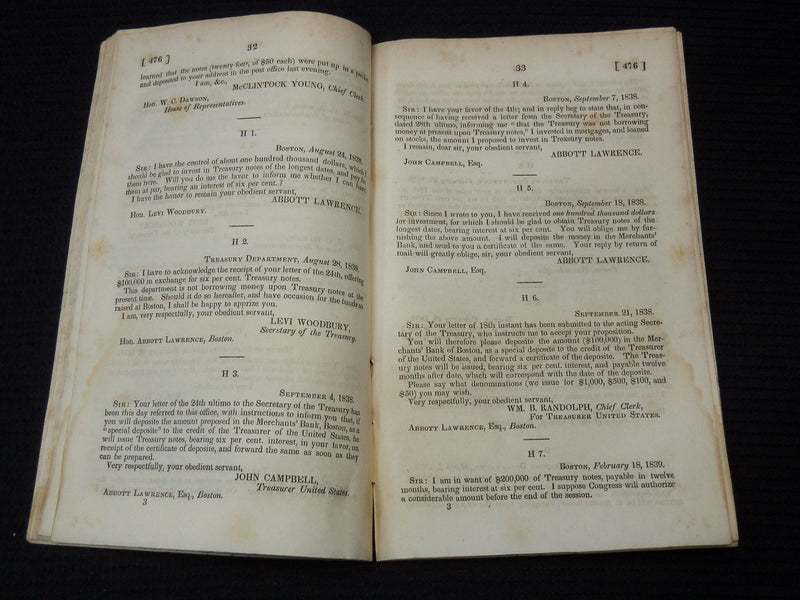 1840 MAY 19 SECRETARY OF THE TREASURY REPORT LOT OF 2 - 26TH CONGRESS - K 2023