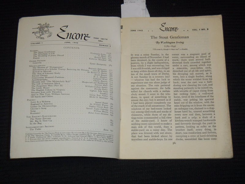 1942 JUNE ENCORE DIGEST MAGAZINE - PARKER - H. L. MENCKEN- K 1021
