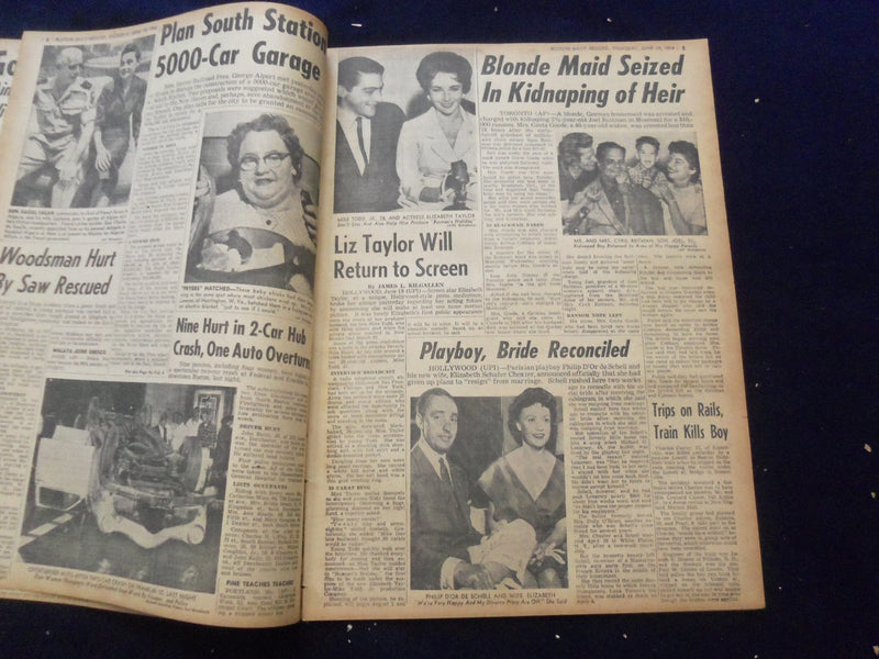 1958 JUNE 19 BOSTON RECORD AMERICAN NEWSPAPER - ELIZABETH TAYLOR - NP 6267