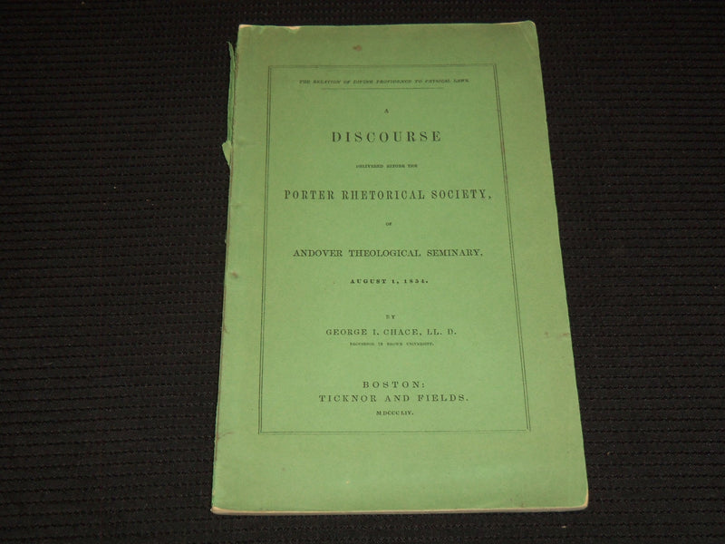 1854 PORTER RHETORICAL SOCIETY DISCOURSE OF ANDOVER THEOLOGICAL SEMINARY- J 7502