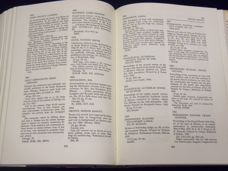 1966 A BIBLIOGRAPHY OF ILLINOIS IMPRINTS BY CECIL K. BYRD BOOK - KD 2056D