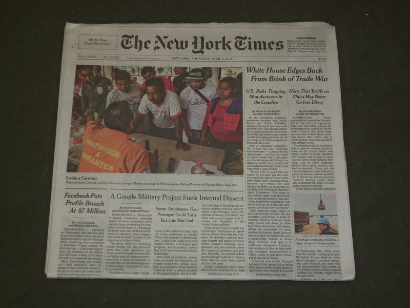 2018 APRIL 5 NEW YORK TIMES - WHITE HOUSE EDGES BACK FROM BRINK OF TRADE WAR