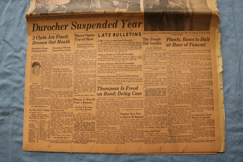 1947 APRIL 9 THE DETROIT NEWS NEWSPAPER-ALL MICHIGAN HENRY FORD TRIBUTE -NP 9218